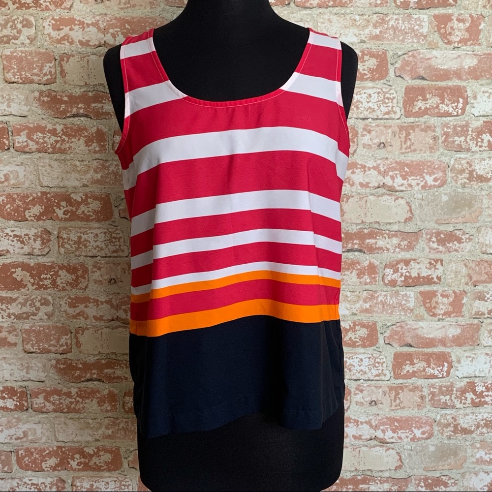 Banana Republic Striped Sleeveless Blouse Tank Pink Navy Size L